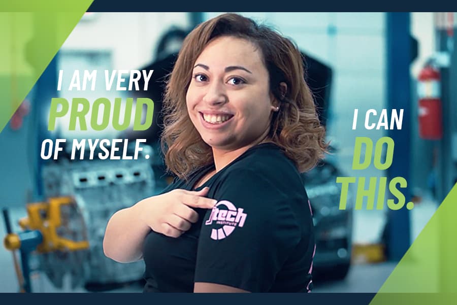 Video: Day in the Life Series at J-Tech. Jeanivelise Sanchez-Pomainville, Automotive Graduate. "I am very proud of myself. I can do this."