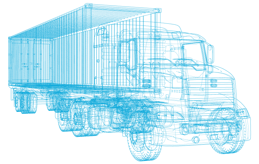 blueprint schematic of a truck tractor and trailer