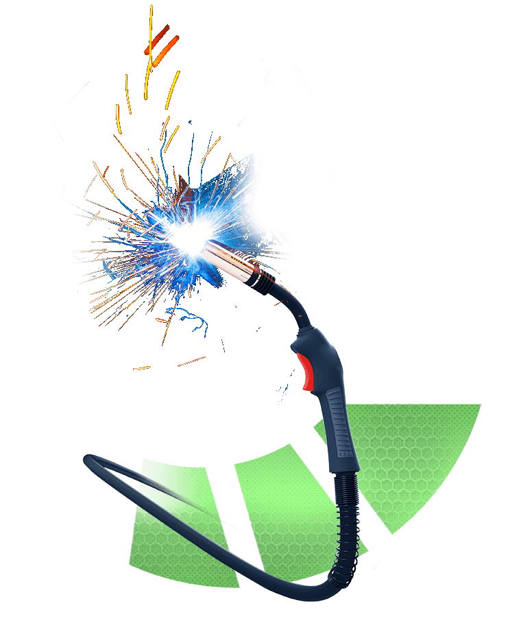 A welding torch superimposed on the J-Tech logo
