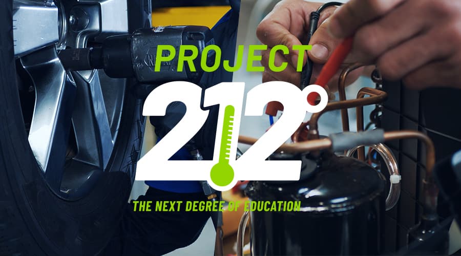 Project 212°: The Next Degree of Education. Close-up photos of J-Tech students working hands-on with real equipment in real labs.