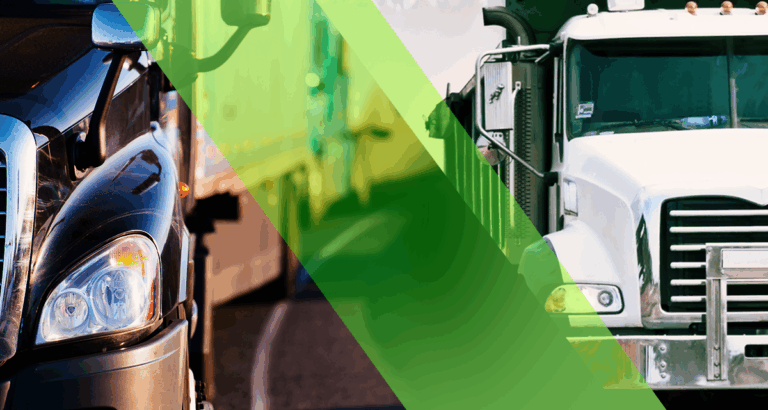 Two commercial trucks side by side representing the difference between Class A vs. Class B CDL licenses.