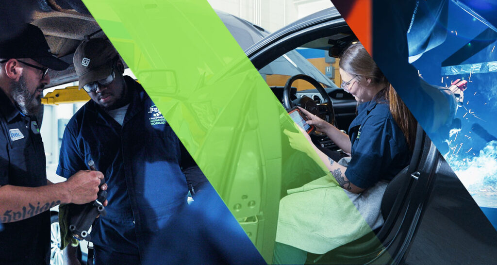 How to Choose the Right Trade. Students working on cars and tech.